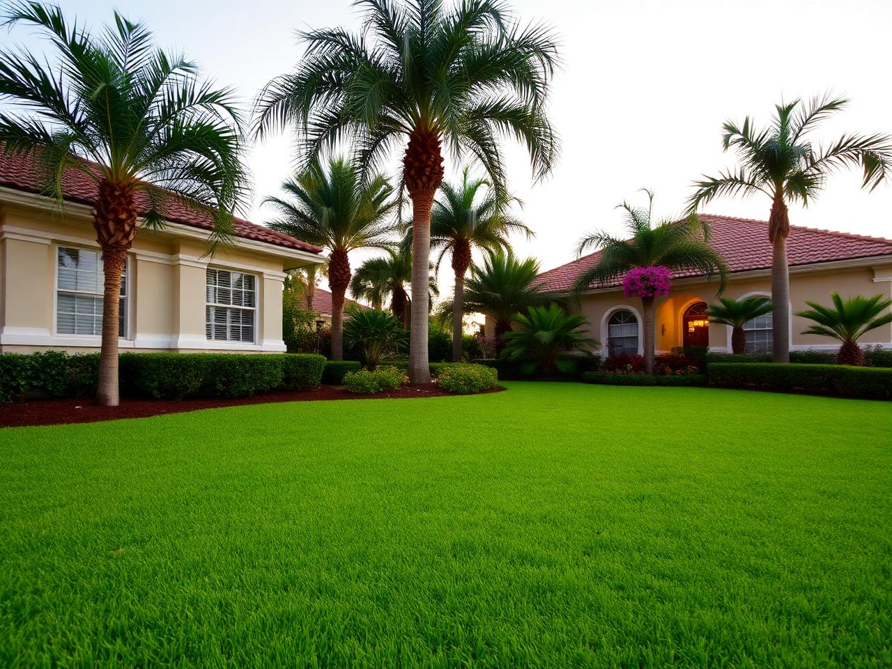 Healthy Florida lawn with palm trees